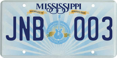MS license plate JNB003
