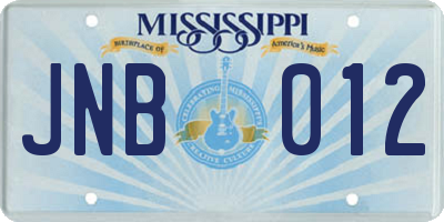 MS license plate JNB012