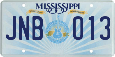 MS license plate JNB013
