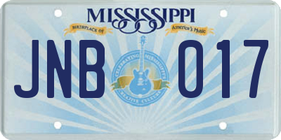 MS license plate JNB017