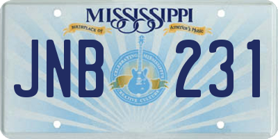 MS license plate JNB231