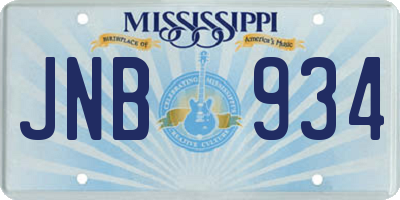 MS license plate JNB934
