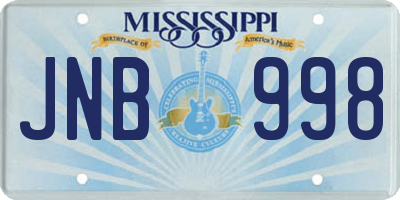 MS license plate JNB998