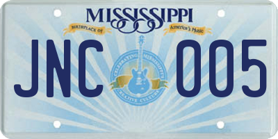 MS license plate JNC005