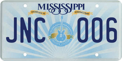MS license plate JNC006