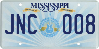 MS license plate JNC008