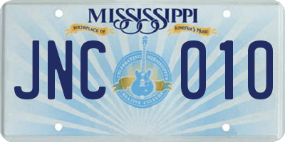 MS license plate JNC010
