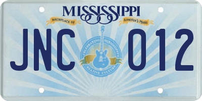MS license plate JNC012