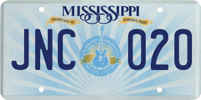 MS license plate JNC020