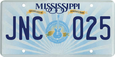 MS license plate JNC025
