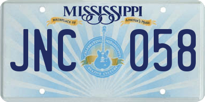 MS license plate JNC058