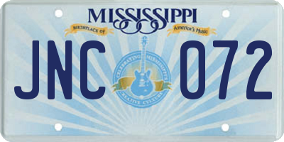 MS license plate JNC072