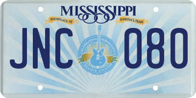 MS license plate JNC080