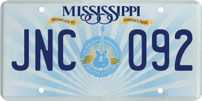MS license plate JNC092