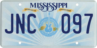 MS license plate JNC097