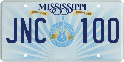 MS license plate JNC100