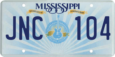 MS license plate JNC104