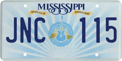 MS license plate JNC115