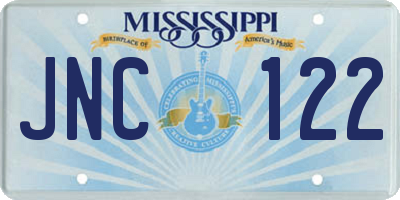 MS license plate JNC122