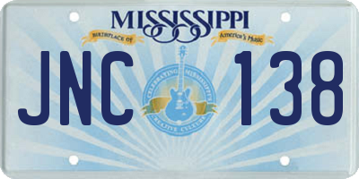 MS license plate JNC138