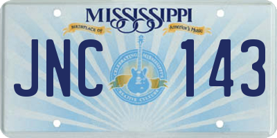 MS license plate JNC143