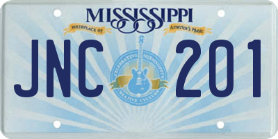 MS license plate JNC201