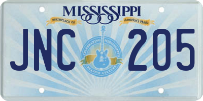 MS license plate JNC205
