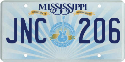 MS license plate JNC206