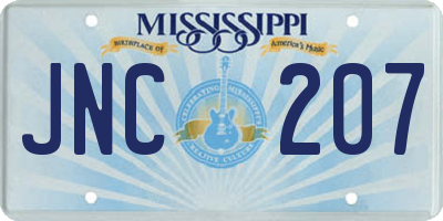 MS license plate JNC207