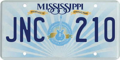 MS license plate JNC210
