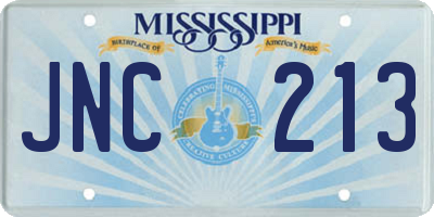 MS license plate JNC213