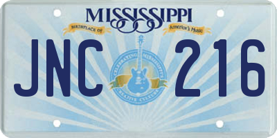 MS license plate JNC216