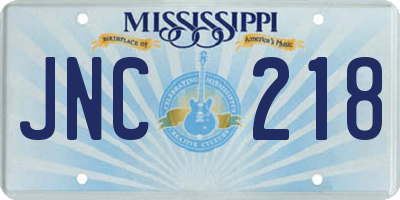MS license plate JNC218