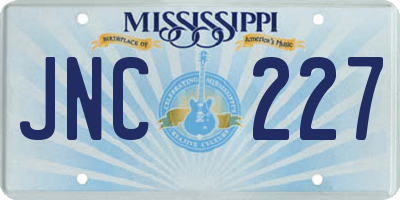 MS license plate JNC227