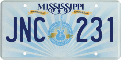 MS license plate JNC231