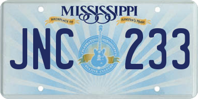 MS license plate JNC233