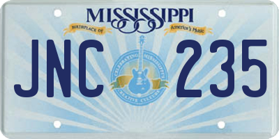 MS license plate JNC235