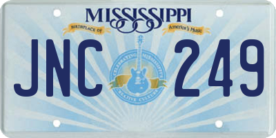 MS license plate JNC249