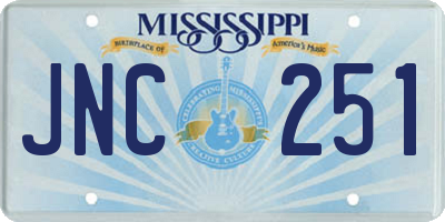 MS license plate JNC251