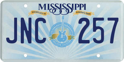 MS license plate JNC257