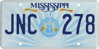 MS license plate JNC278