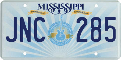 MS license plate JNC285