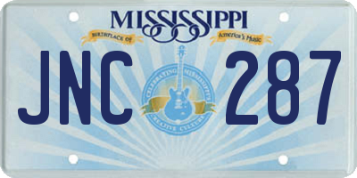 MS license plate JNC287