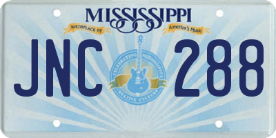 MS license plate JNC288
