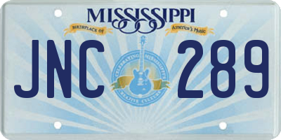MS license plate JNC289