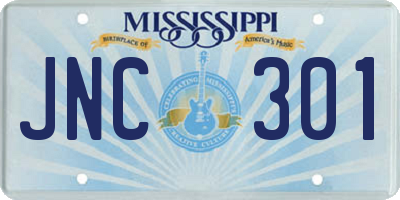 MS license plate JNC301