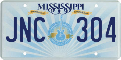 MS license plate JNC304