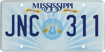 MS license plate JNC311