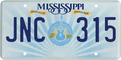 MS license plate JNC315