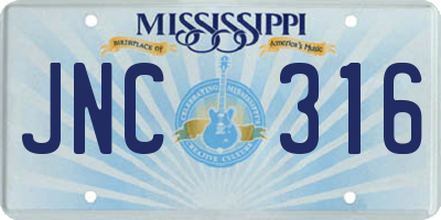 MS license plate JNC316